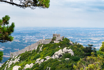 Moorish castle on top of a hill in Sintra, Portugal.