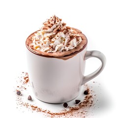 cup of hot chocolate with marshmallows on isolated white background