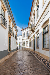 Fototapeta na wymiar Cobbled street in the historic center of the city of Faro, Algarve, Portugal.