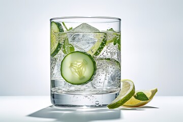 lime and ice, summer drink, on isolated white background