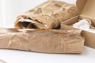 Honeycomb cardboard wrapping. Recyclable kraft paper cardboard.