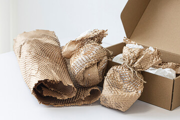 Honeycomb cardboard wrapping. Recyclable kraft paper cardboard.