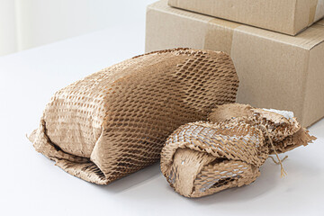 Honeycomb cardboard wrapping. Recyclable kraft paper cardboard.