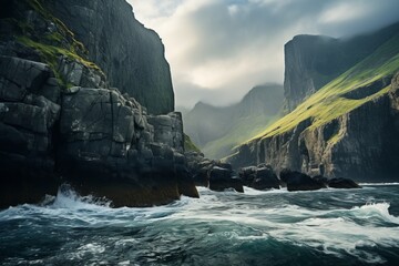 Fototapeta na wymiar Landscape Photography of Dramatic Cliffs Overlooking, Generative AI