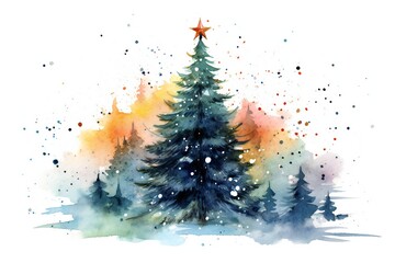 Watercolor Christmas tree on white background Generative AI