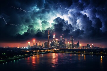 Fototapeta premium Landscape Photography of Dramatic Lightning Storm, Generative AI