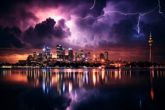 Landscape Photography of Dramatic Lightning Storm, Generative AI
