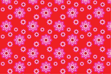 illustration of abstract pink flower pattern on red background.