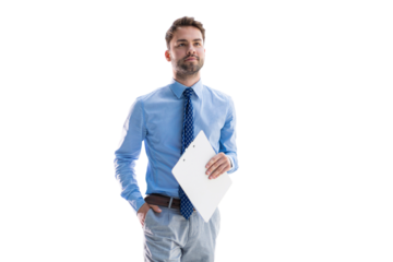Young handsome businessman smiling on a transparent background