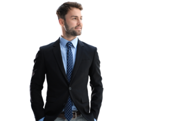 Young handsome businessman smiling on a transparent background