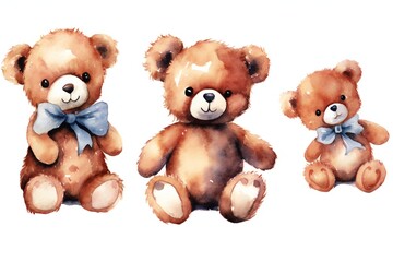 Watercolor cute teddy bear clip art on white background Generative AI