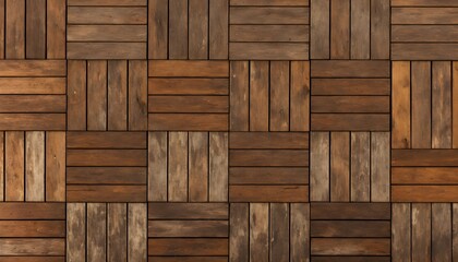 Texture of wooden parquet floor with square elements. Exterior outdoor wooden decking or flooring background. Background use concept. Generative AI