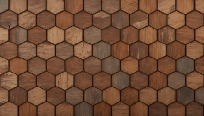 Brown wood texture background. Wooden background with hexagon. Solid wood with a hexagonal pattern. Generative AI.