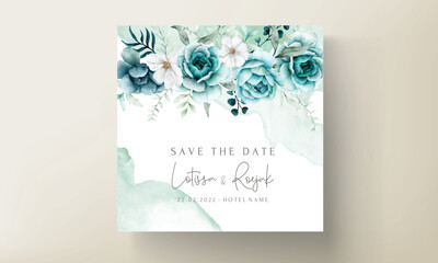 elegant watercolor invitation card with tosca flower and leaves