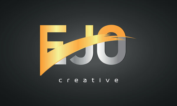 EJO Letters Logo Design with Creative Intersected and Cutted golden color