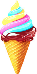 cold chocolate ice cream in cone and waffle element png file on transparent