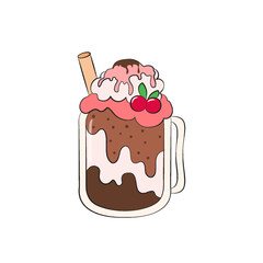 Milkshake vector illustration. Cartoon isolated glass cup with milk drink. Cocktail dessert with chocolate and strawberry cream. Milk shake cartoon