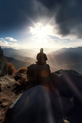 Person meditating on a mountain