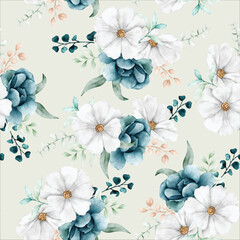 Obraz premium elegant watercolor tosca floral seamless pattern