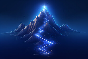 Mountain with a path to the top. Illustration of success achievement concept. Business journey. Generative AI.