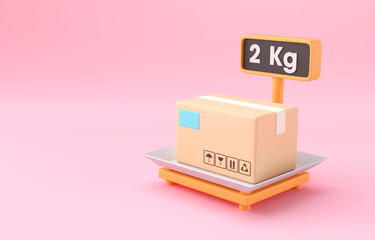 Shipping Box in a Weight Scale. 3D Illustration - obrazy, fototapety, plakaty