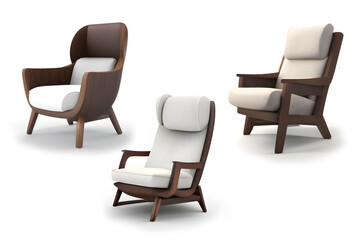 brown leather armchair isolated on white background. Generative AI illustration.