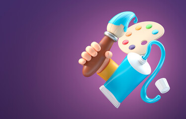 Tempera Tube with Art Palette. 3D Illustration