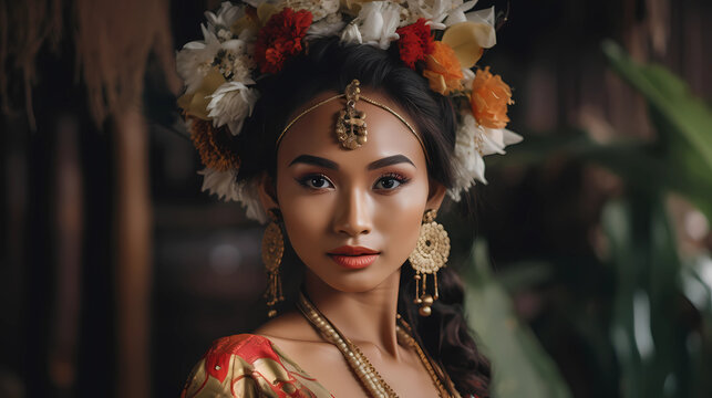 Portrait of a person. Balinese woman. Illustration. Generative AI