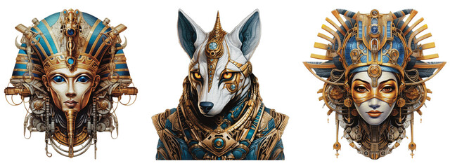 steampunk egyptian god  isolated set, generative AI