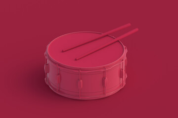 Drum of magenta on red background. Color of the year 2023. 3d render