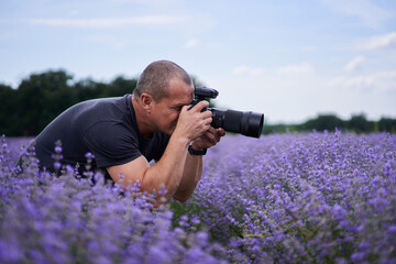 Nature photographer shooting in a lavender field