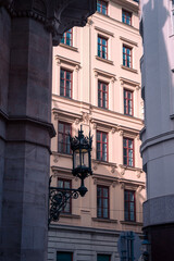 Historic facade and ornate lamp in downtown Vienna Austria in summer