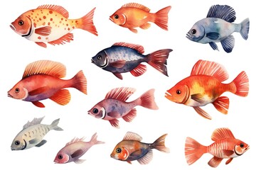 Fototapeta premium Watercolor fish clip art on white background Generative AI