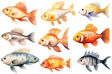 Watercolor fish clip art on white background Generative AI