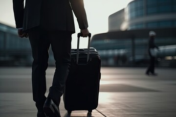 businessman walking with a suitcase in the airport terminal, business travel concept	