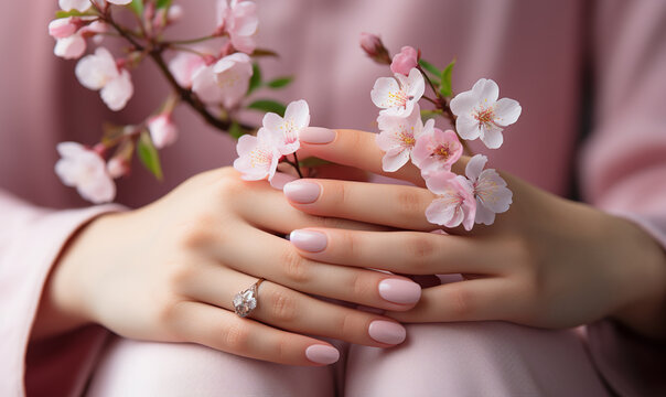 woman hands with manicure holding flower