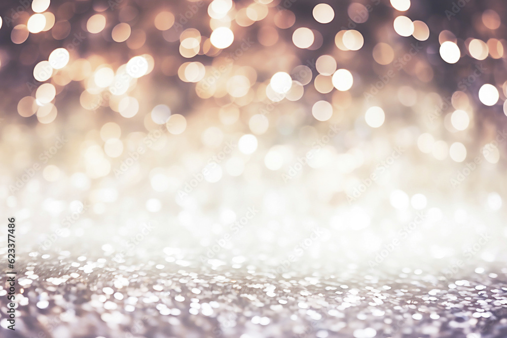 Poster ai generative. abstract background of shiny silver and white defocused lights