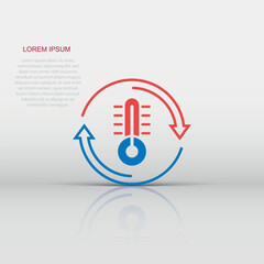 Thermometer climate control icon in flat style. Meteorology balance vector illustration on white isolated background. Hot, cold temperature business concept.