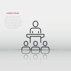 People on podium icon in flat style. Speaker vector illustration on white isolated background. Audience orator business concept.