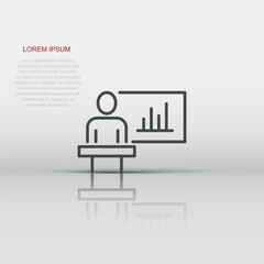 People on podium icon in flat style. Speaker vector illustration on white isolated background. Audience orator business concept.