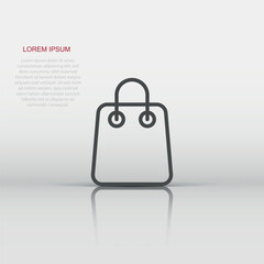 Shopping bag icon in flat style. Handbag sign vector illustration on white isolated background. Package business concept.