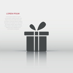 Gift box icon in flat style. Present package vector illustration on white isolated background. Surprise business concept.