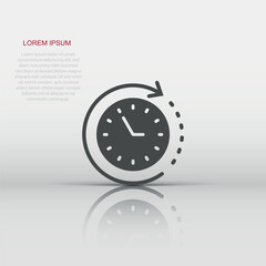 Clock icon in flat style. Watch vector illustration on white isolated background. Timer business concept.