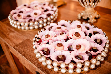 a tray with decorated party brigadeiro