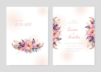 wedding invitations with elegant flowers and leaves