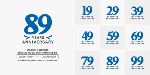 set of anniversary logo with blue number on white background can be use for celebration