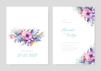 Fototapeta na wymiar Clear hand drawn floral wedding invitation card template