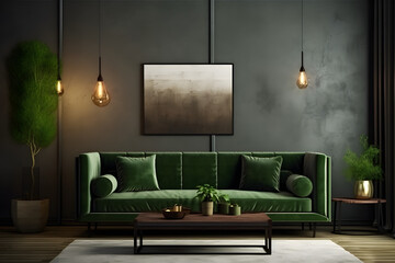 Home Interior with green sofa background