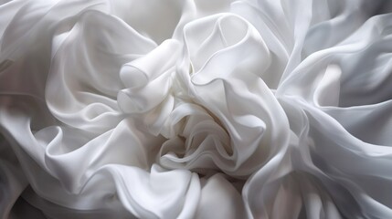 Obraz premium Closeup of rippled white silk fabric texture background, studio shot. Generative AI.