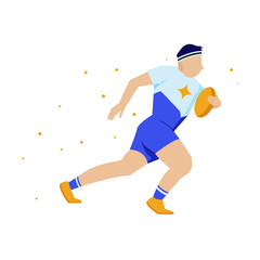 Fototapeta na wymiar Rugby player. Cartoon Rugby player in action and motion.